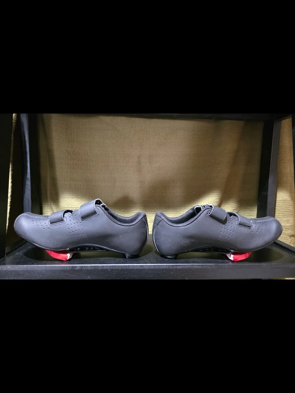 Women's Black Athletic Cycling Shoes with Red Cleat Accents